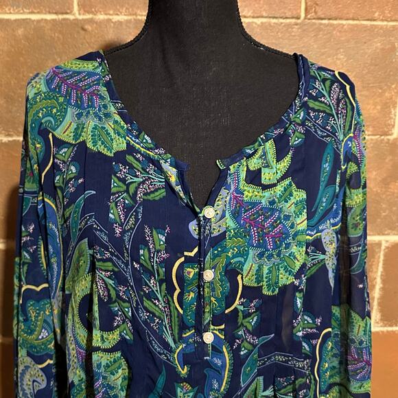 Old Navy Semi Sheer Blue Green Paisley Print Flowy Top Blouse Women's S Small - Picture 3 of 8